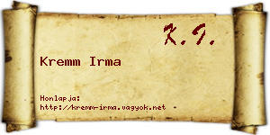 Kremm Irma névjegykártya